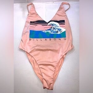 Used Billabong One Piece 80's Retro Swimsuit Cheeky Peach Womens Size Large